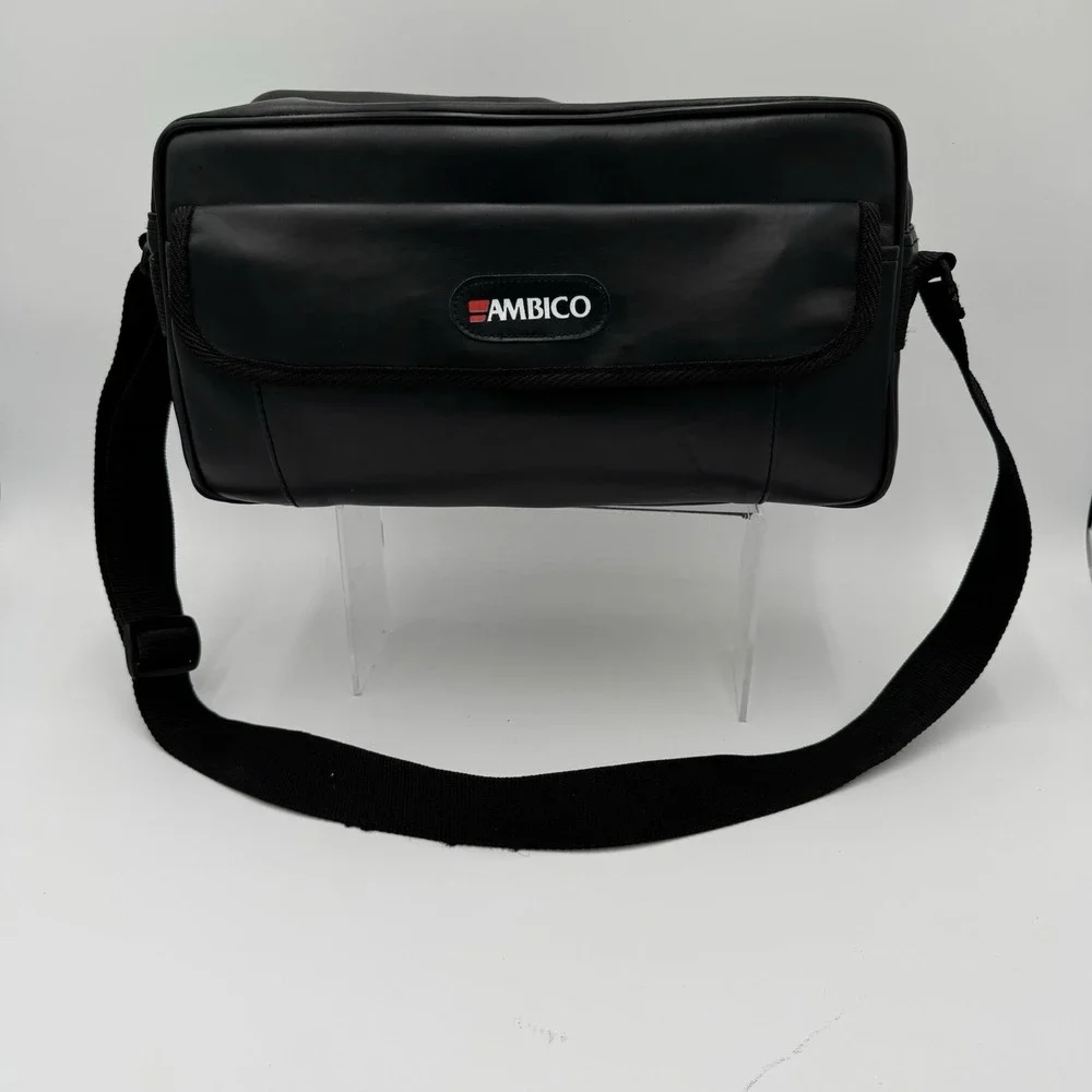 Ambico Multi-Purpose Soft Black Leather Shoulder Bag Zip-Top Large Side Pocket